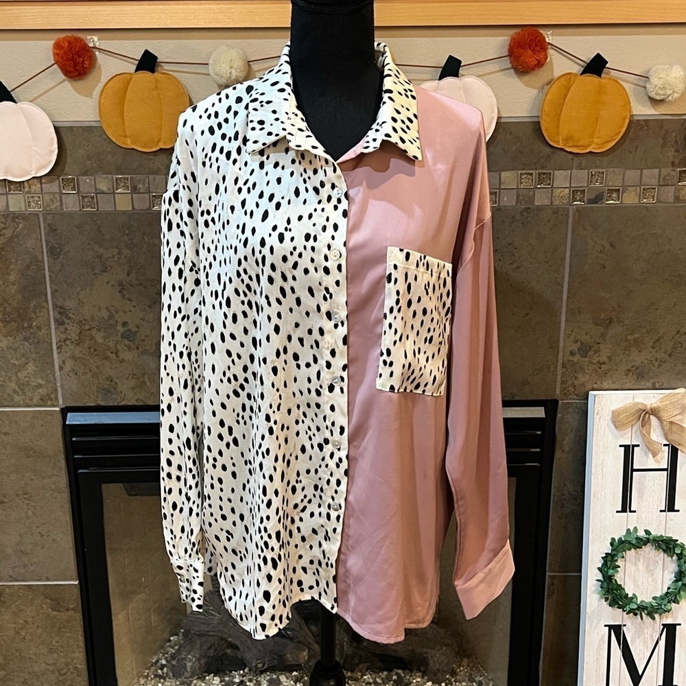 Dusty pink and spots satin top from Oddy, size large